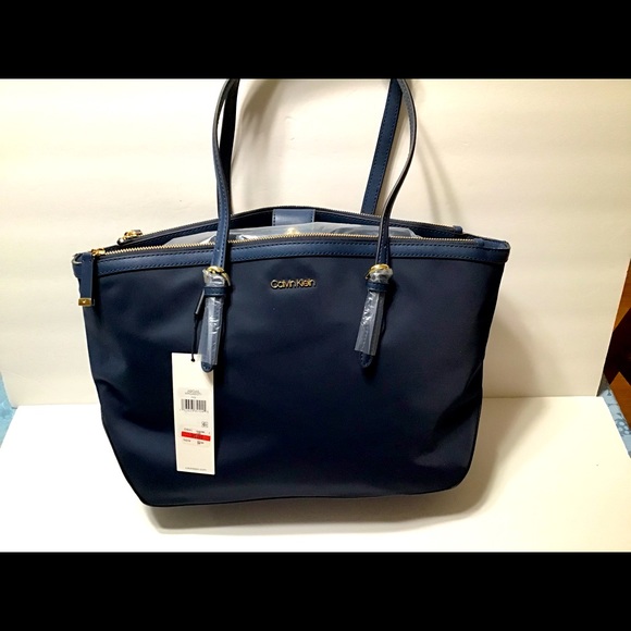 Calvin Klein Handbags - Calvin Klein Navy Nylon/Leather Zip Tote-Briefcase